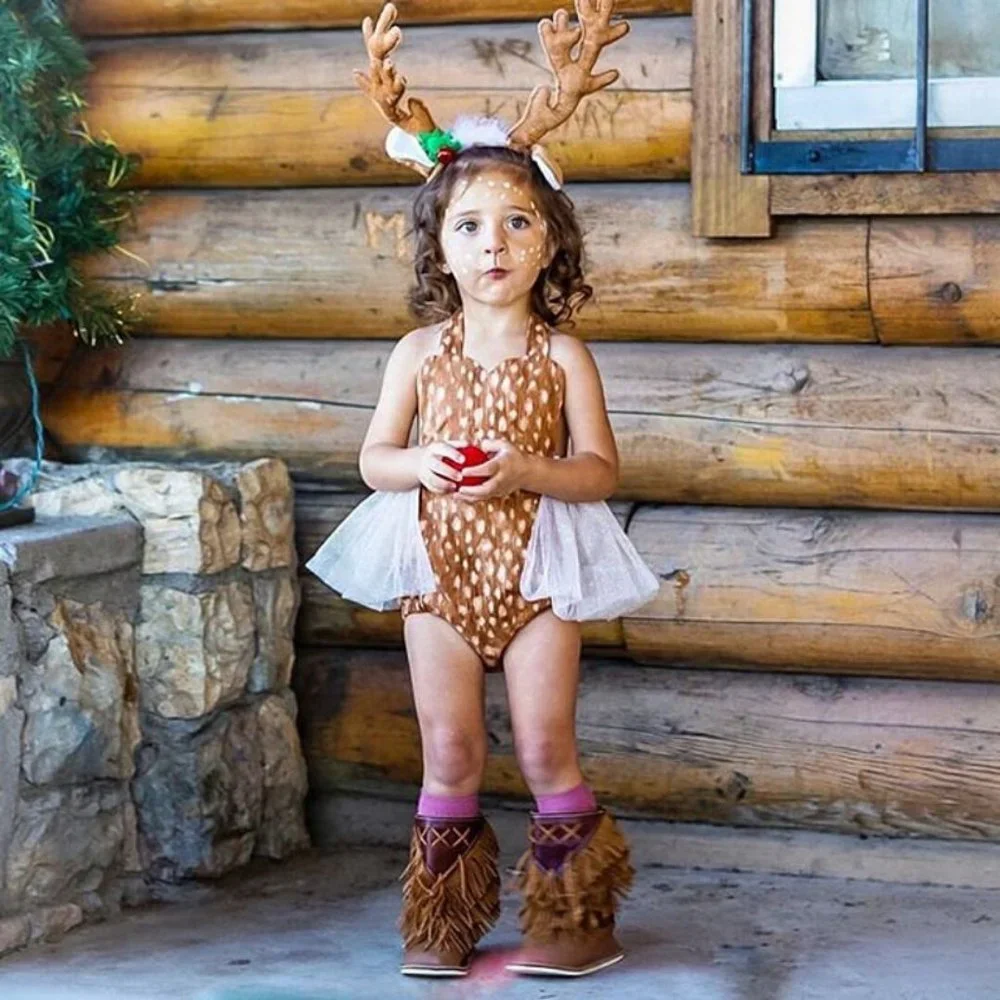 Bambi Headband Christmas Outfit Clothes Dress Romper Deer Smash Cake Birthday